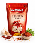 Marudhar Lahsun Chatni packaging with ingredients on a white background