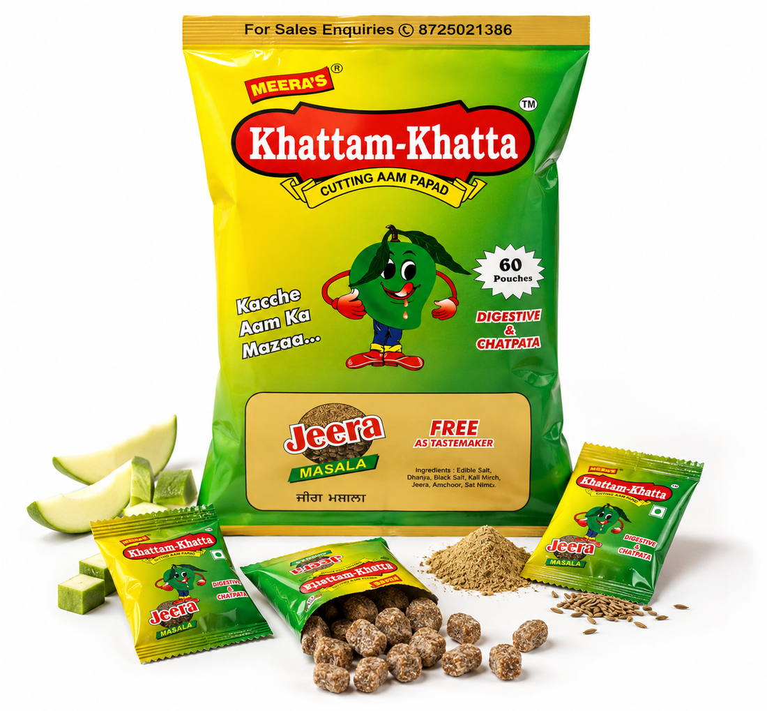 Khattam-Khatta packaging with green and yellow colors, showing a cartoon character and text.