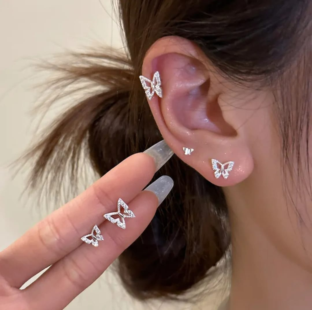 Mini Butterfly Stud Earring Set – Dainty CZ Crystals for Multipiercing Looks