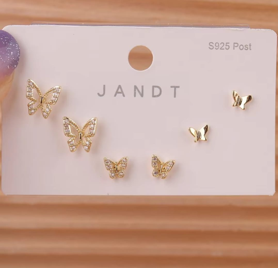 Mini Butterfly Stud Earring Set – Dainty CZ Crystals for Multipiercing Looks