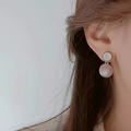 Minimalist Dual Circle Drop Earrings – Beige & White with Gold Trim