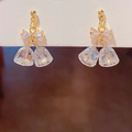 Minimalist Dual Circle Drop Earrings – Beige & White with Gold Trim