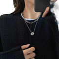 Minimalist Layered Chain Necklace – Faux Silver Unity Rings for Effortless Elegance