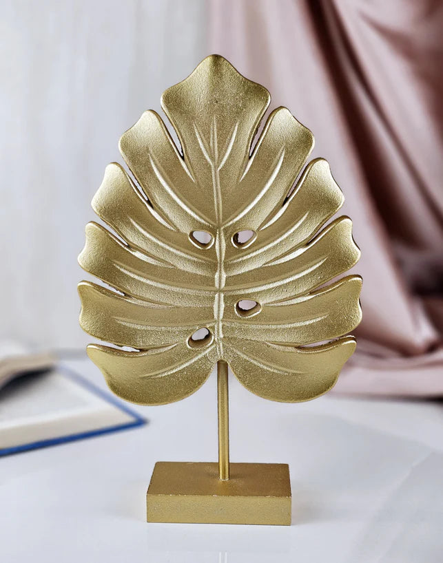 Monstera Leaf Shape Golden MDF Partical Board Showpiece – Elegant & Modern Home Decor