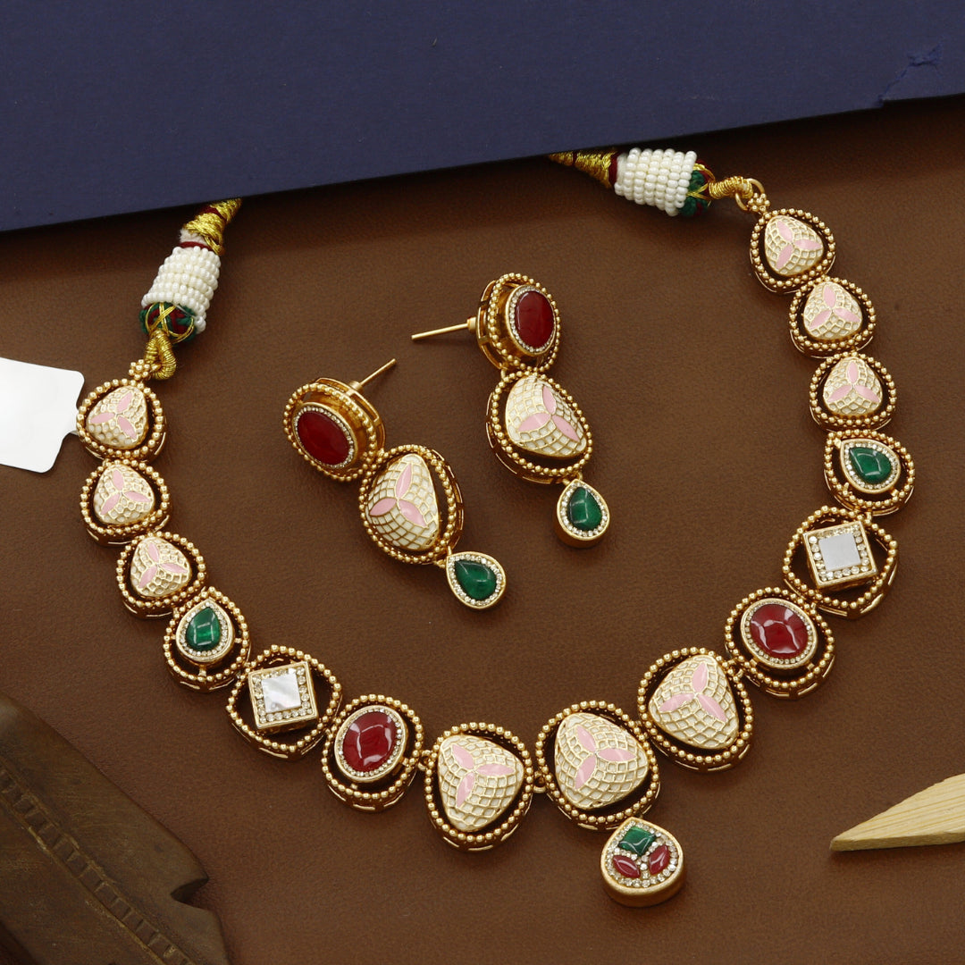 Multi-Color and Pastel Design Choker Set with Earrings – A Perfect Blend of Vibrance and Elegance
