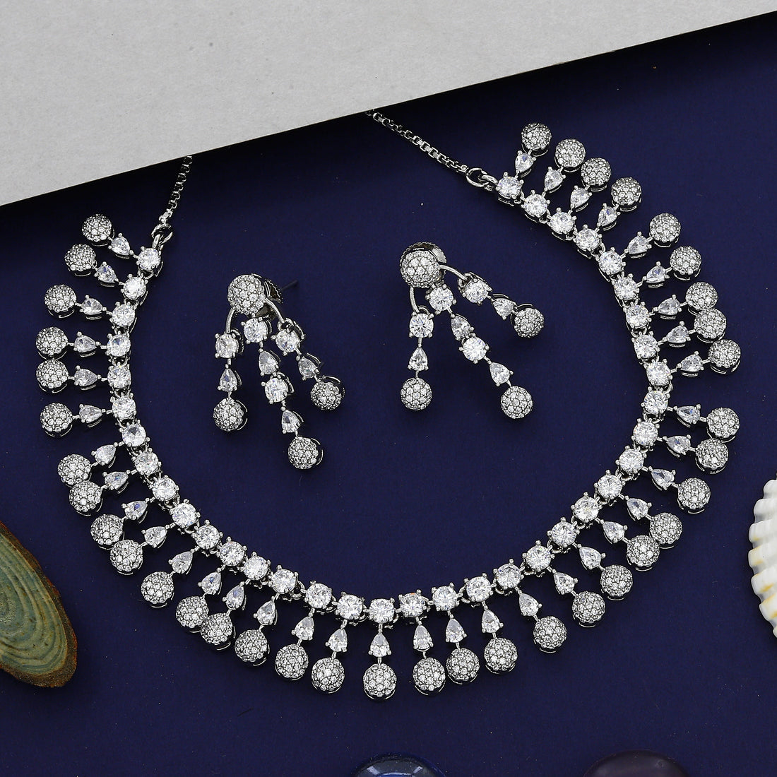 Multicut American Diamond Silverpolish Necklace – Unmatched Brilliance with a Modern Twist