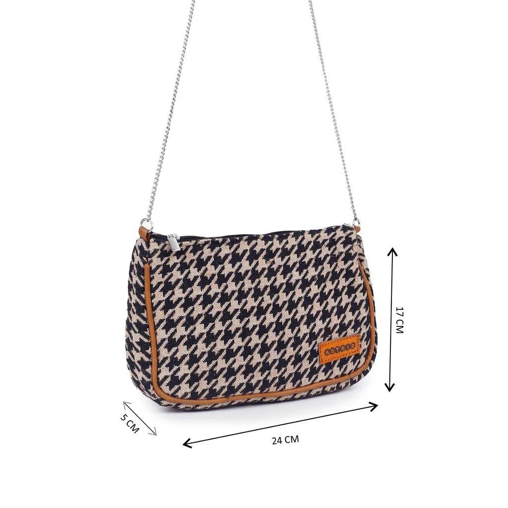 Natural/Black Colour Cotton Jute Fabric Crossbody Sling/Travel Pouch with Metal Chain – A Perfect Fusion of Style and Functionality
