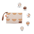 Natural Geometric Woven Makeup/Travel Pouch with Wrist Handle – Stylish & Functional On-the-Go Organizer
