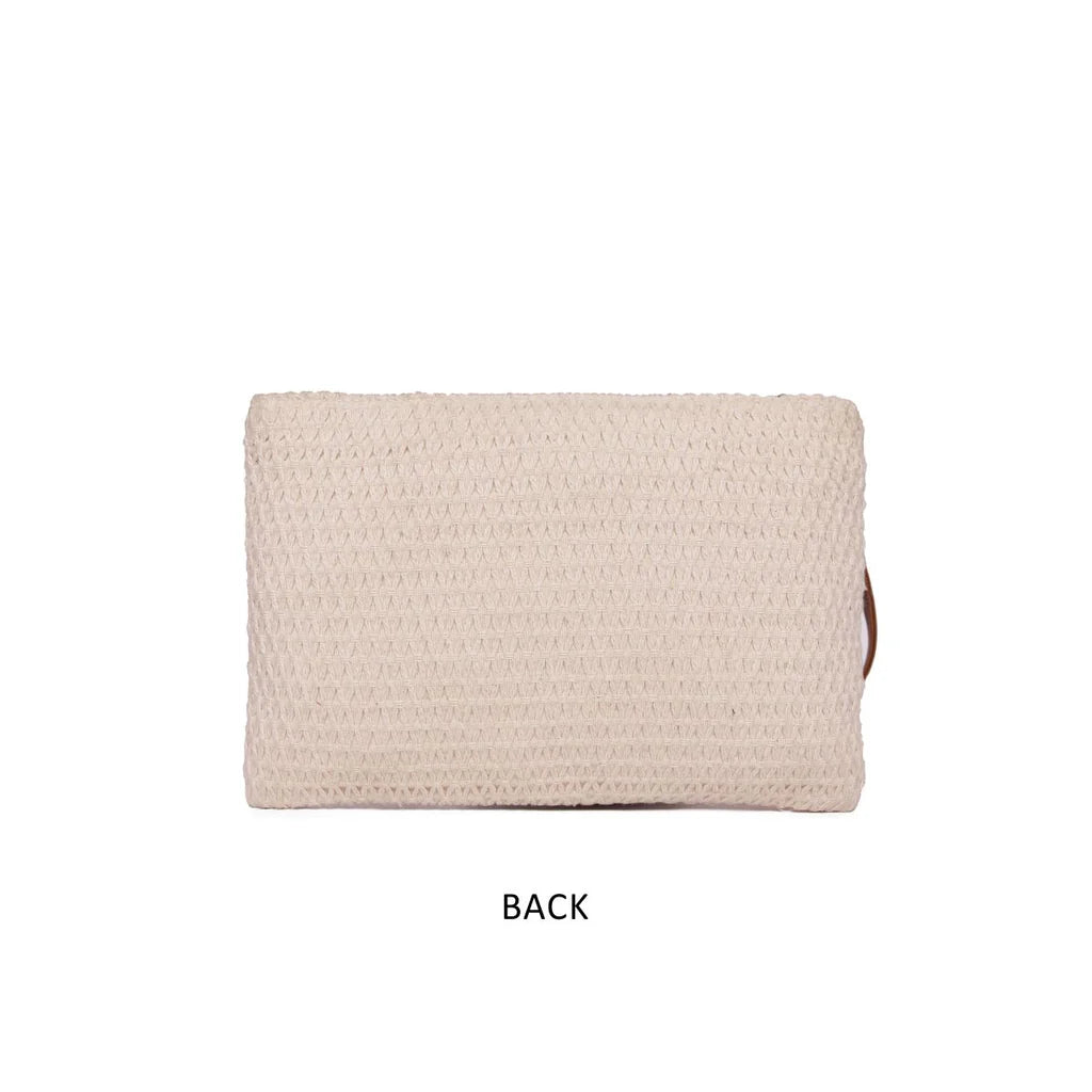 Natural Geometric Woven Makeup/Travel Pouch with Wrist Handle – Stylish & Functional On-the-Go Organizer