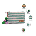 Natural/Green Striped Woven Makeup/Travel Pouch with Tassels – A Chic & Functional Organizer