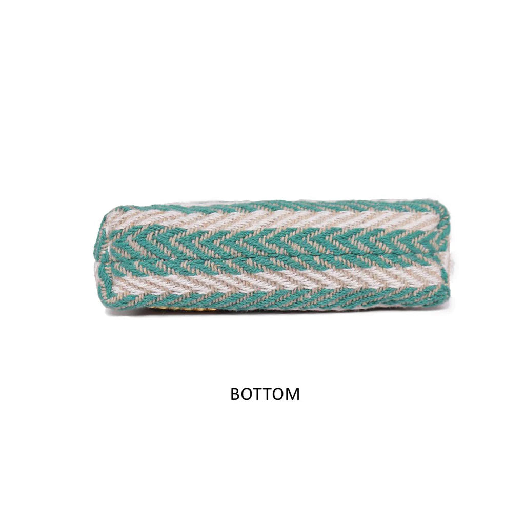 Natural/Green Striped Woven Makeup/Travel Pouch with Tassels – A Chic & Functional Organizer