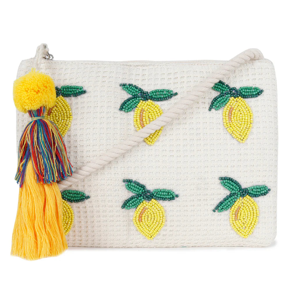 Natural Mesh Fabric Crossbody Sling Bag With Cotton Cord Long Handle Bag