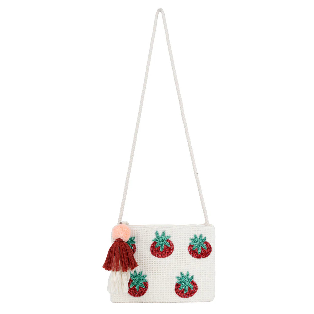 Natural Mesh Fabric Crossbody Sling Bag with Cotton Cord Long Handle – Stylish, Practical, and Eco-friendly