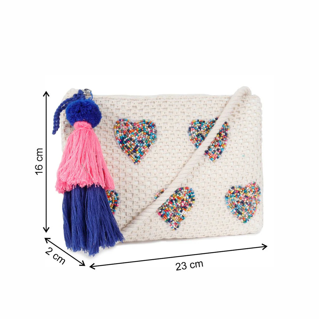 Natural Mesh Fabric Crossbody Sling Bag with Cotton Cord Long Handle – Stylish, Practical, and Eco-friendly