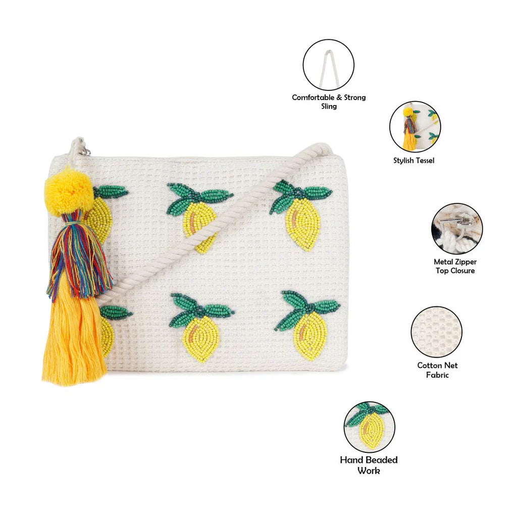Natural Mesh Fabric Crossbody Sling Bag With Cotton Cord Long Handle Bag