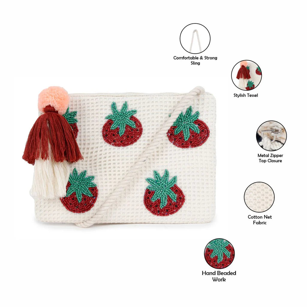 Natural Mesh Fabric Crossbody Sling Bag with Cotton Cord Long Handle – Stylish, Practical, and Eco-friendly