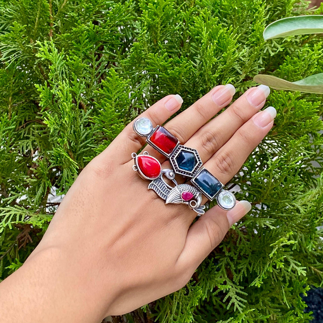 Navratna Muse Statement Rings – A Radiant Symphony of Nine Gemstones