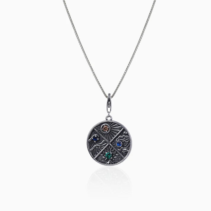 Oxidised Silver Elements Pendant With Box Chain – Earthy Elegance in 925 Silver