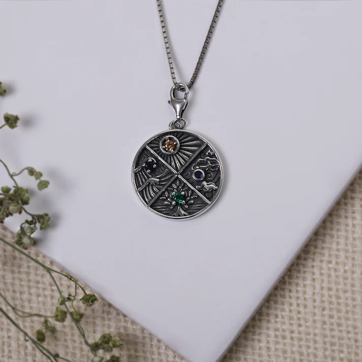 Oxidised Silver Elements Pendant With Box Chain – Earthy Elegance in 925 Silver