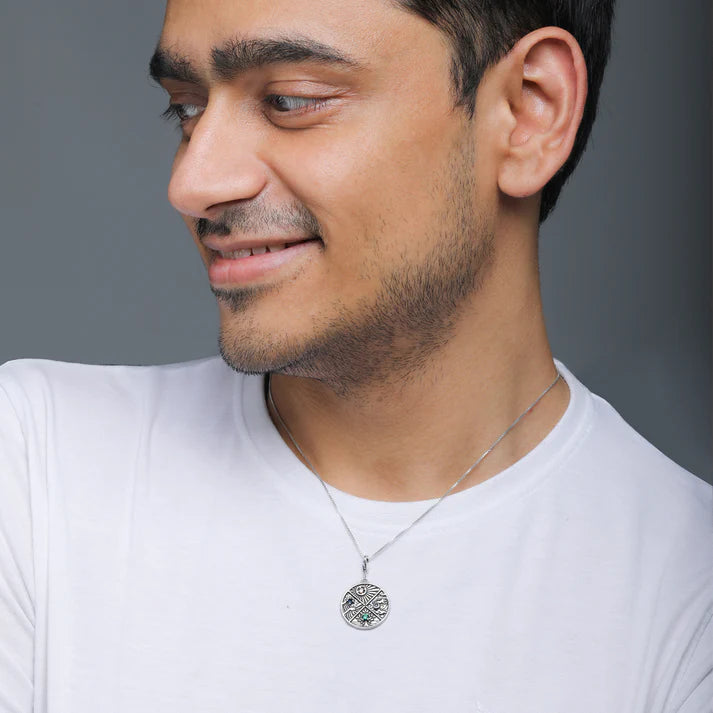 Oxidised Silver Elements Pendant With Box Chain – Earthy Elegance in 925 Silver
