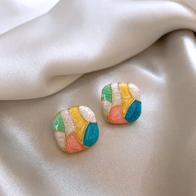 Pastel Mosaic Enamel Stud Earrings – Artistic Indian Elegance for Everyday Wear