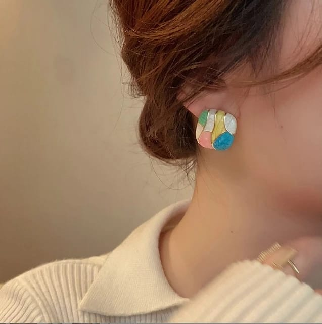 Pastel Mosaic Enamel Stud Earrings – Artistic Indian Elegance for Everyday Wear