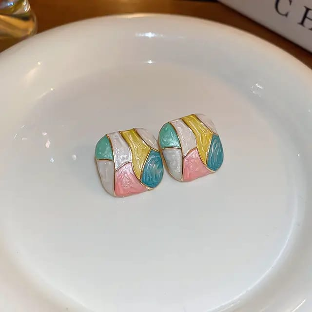 Pastel Mosaic Enamel Stud Earrings – Artistic Indian Elegance for Everyday Wear