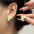 Pastel Mosaic Enamel Stud Earrings – Artistic Indian Elegance for Everyday Wear