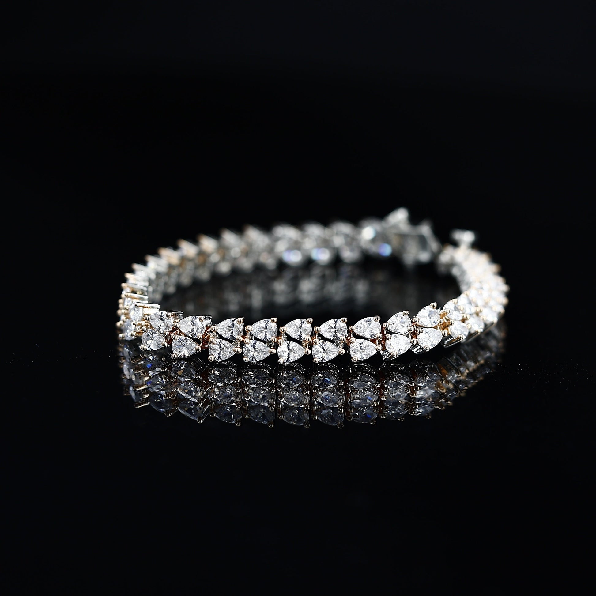 Pear Cut Two Line Silver Diamond Bracelet – Graceful Elegance with a Unique Flair