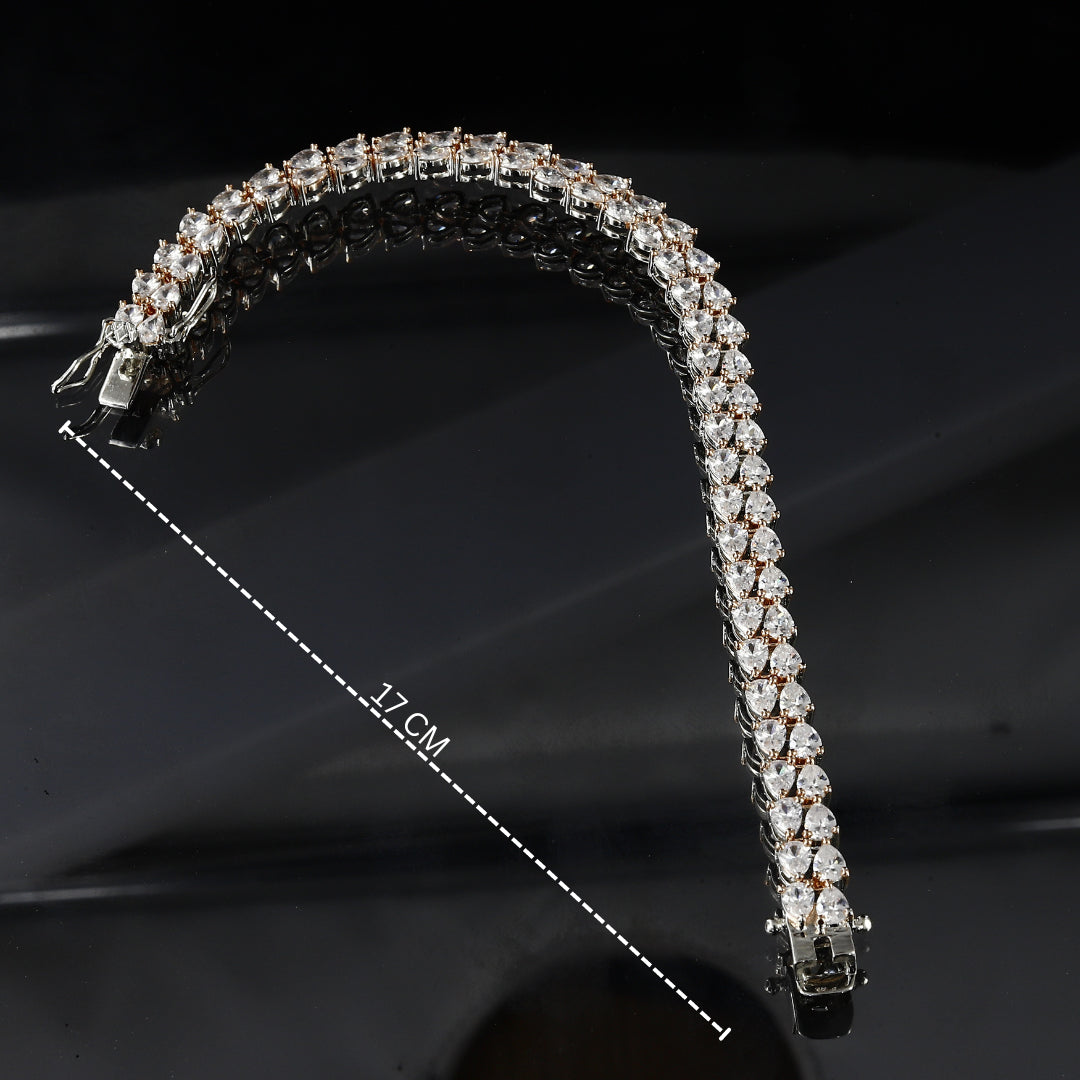 Pear Cut Two Line Silver Diamond Bracelet – Graceful Elegance with a Unique Flair