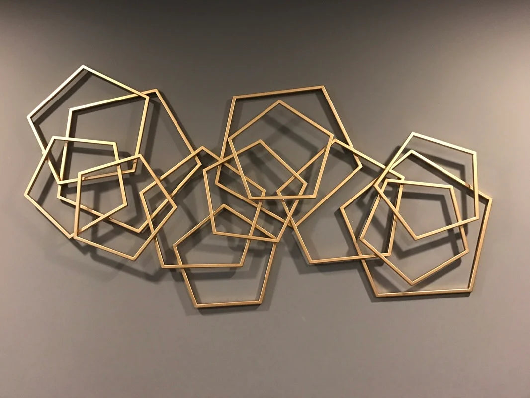 Pentagon Gold Metal Wall Art – A Bold Statement of Luxury and Elegance