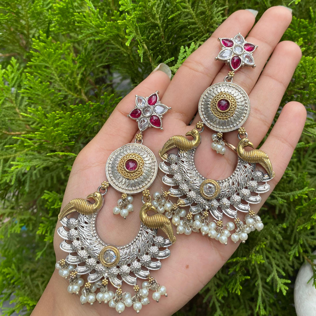 Regal Peacock Blossom Chandbalis – A Majestic Fusion of Nature and Tradition