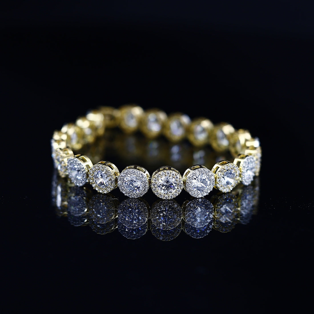 Round Big American Gold Tone Diamond Bracelet – A Statement of Golden Elegance