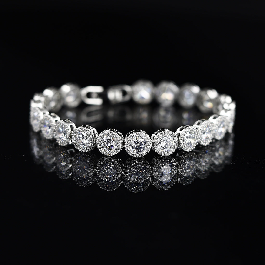 Round Big American Silver Tone Diamond Bracelet – A Dazzling Statement of Elegance