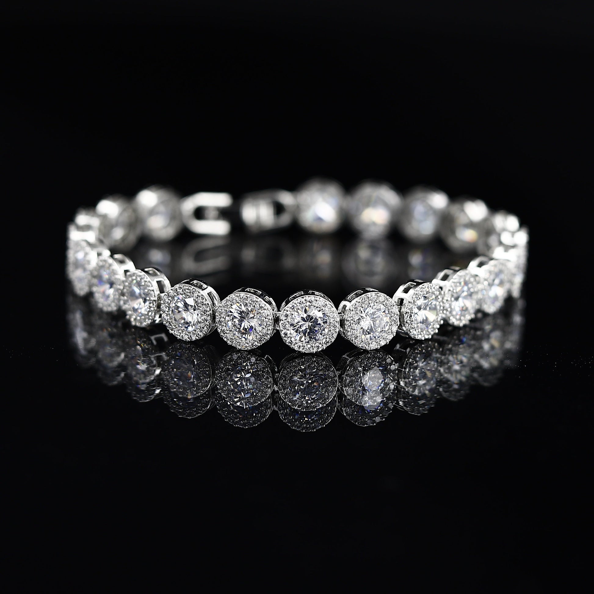 Round Big American Silver Tone Diamond Bracelet – A Dazzling Statement of Elegance