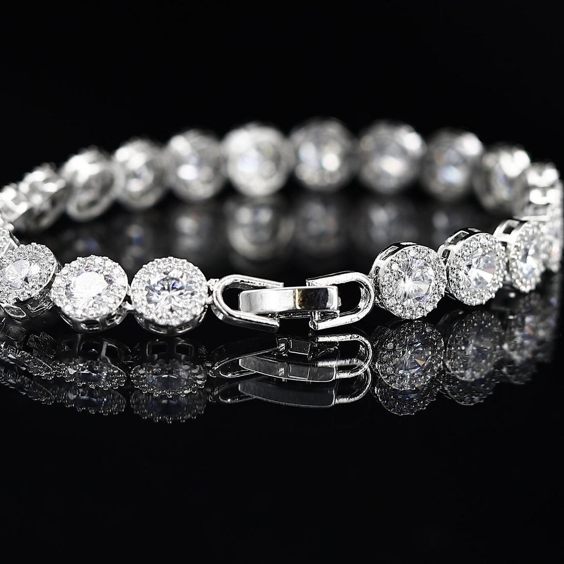 Round Big American Silver Tone Diamond Bracelet – A Dazzling Statement of Elegance