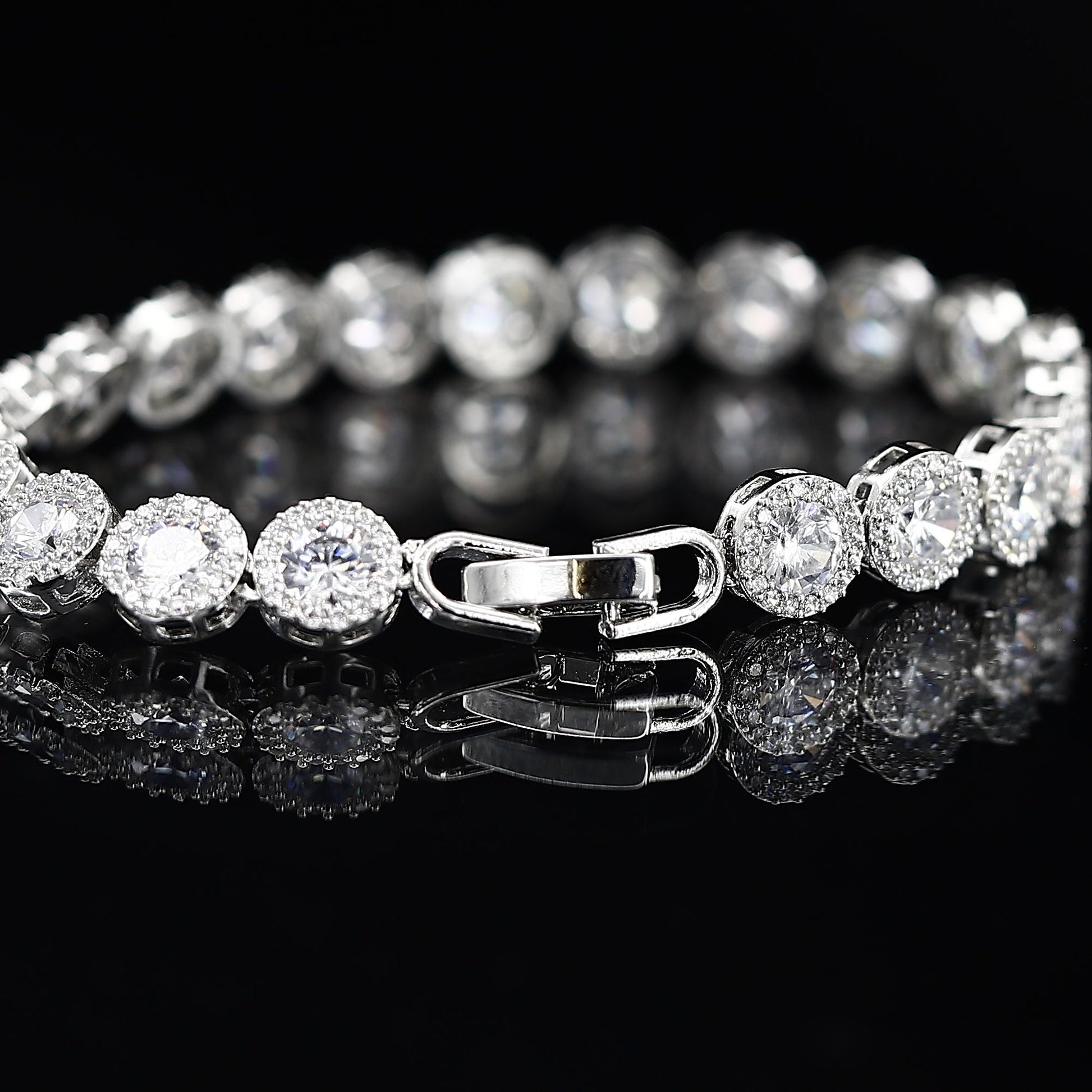 Round Big American Silver Tone Diamond Bracelet – A Dazzling Statement of Elegance