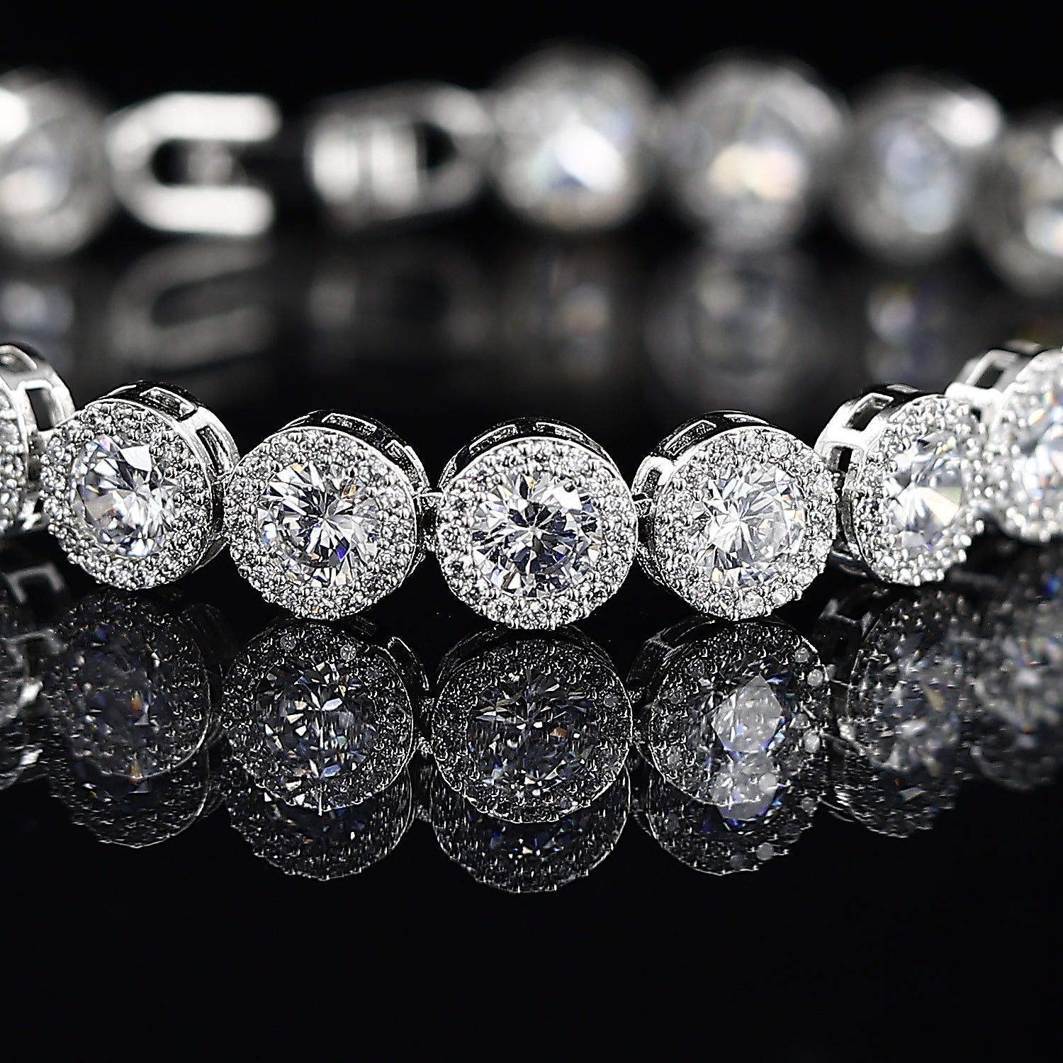 Round Big American Silver Tone Diamond Bracelet – A Dazzling Statement of Elegance
