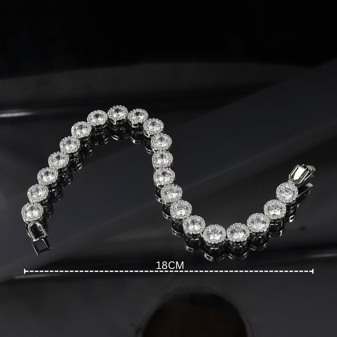 Round Big American Silver Tone Diamond Bracelet – A Dazzling Statement of Elegance