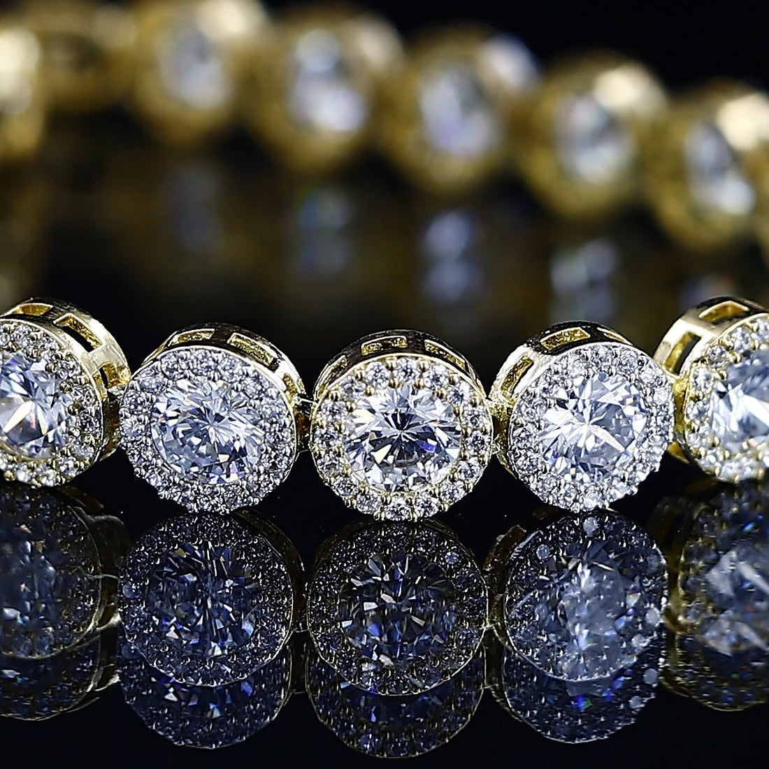 Round Big American Gold Tone Diamond Bracelet – A Statement of Golden Elegance