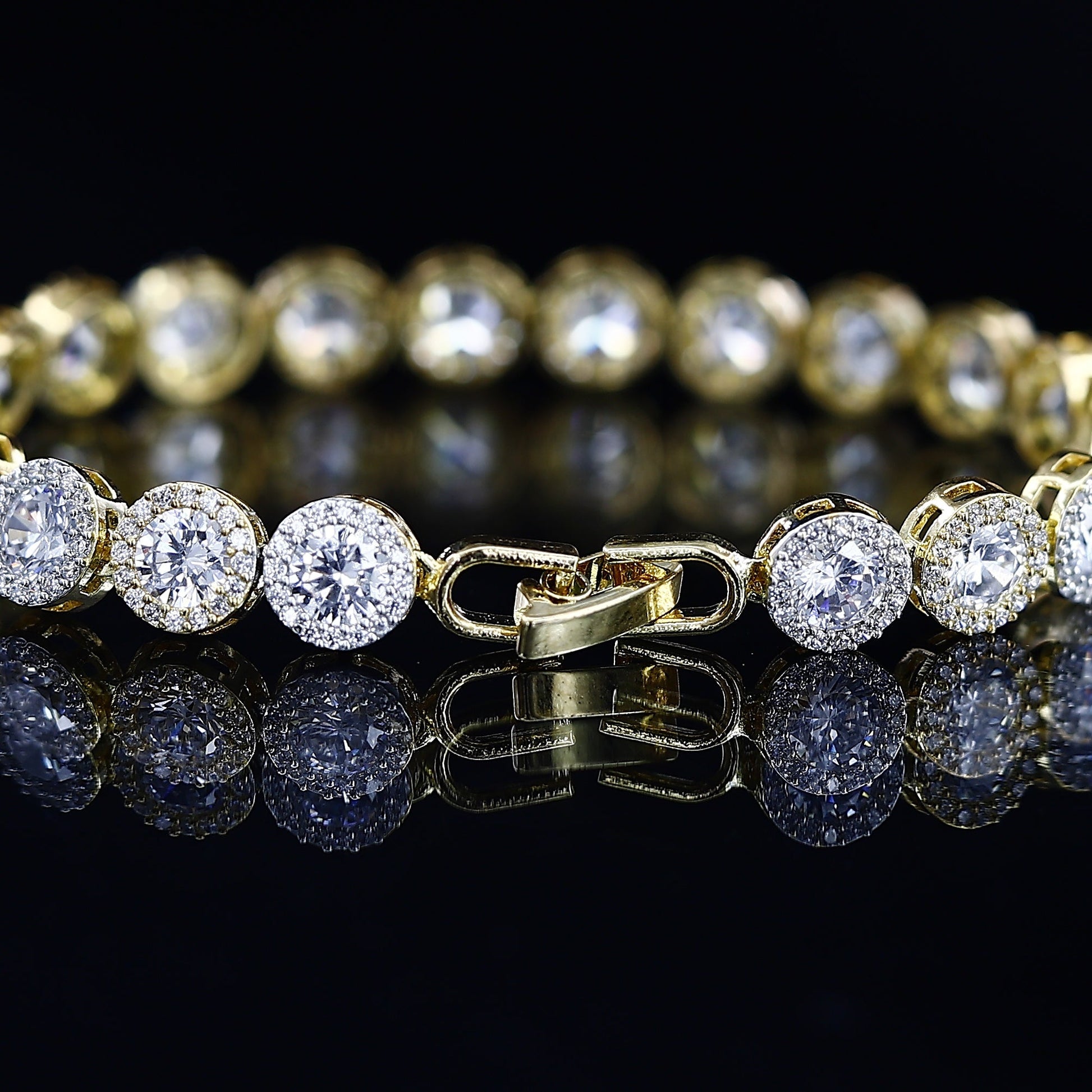 Round Big American Gold Tone Diamond Bracelet – A Statement of Golden Elegance