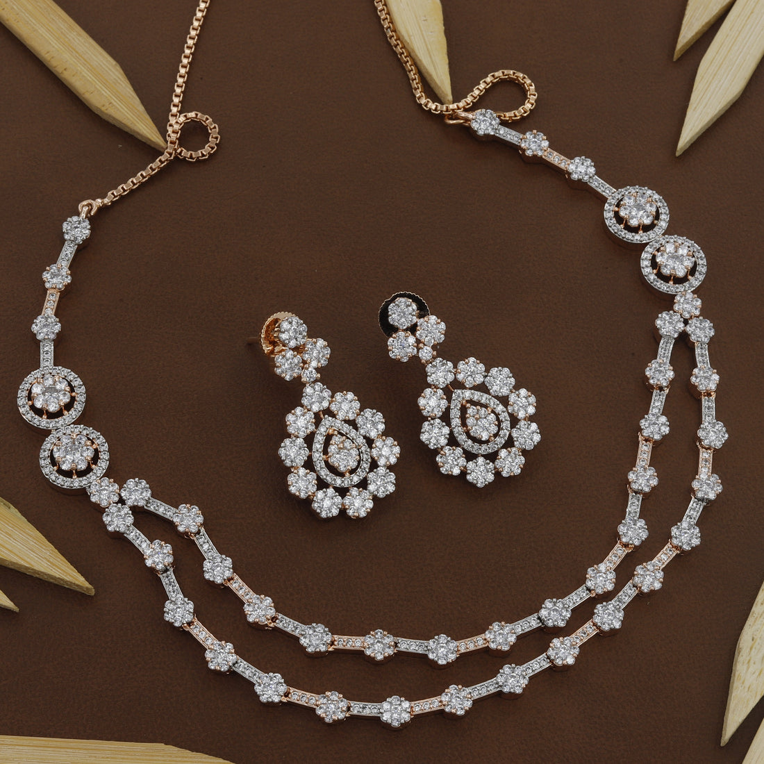 Round Shape Flower Design Rose Polished Necklace Set – A Timeless Fusion of Floral Elegance and Modern Shine