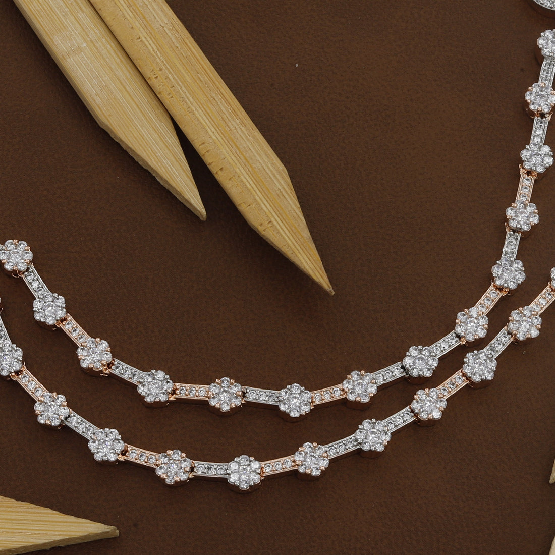 Round Shape Flower Design Rose Polished Necklace Set – A Timeless Fusion of Floral Elegance and Modern Shine