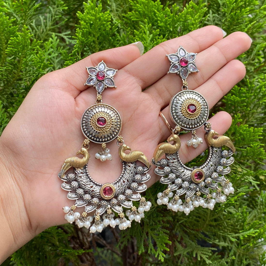 Royal Peacock Bloom Earrings – A Majestic Fusion of Grace and Floral Beauty