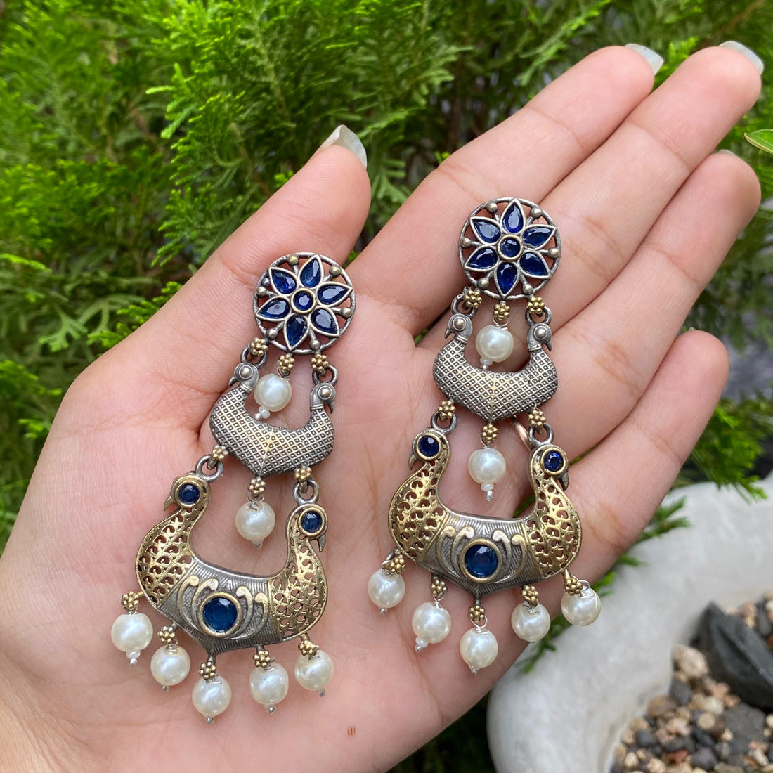 Sapphire Peacock Dangle Earrings – A Regal Splash of Blue and Elegance