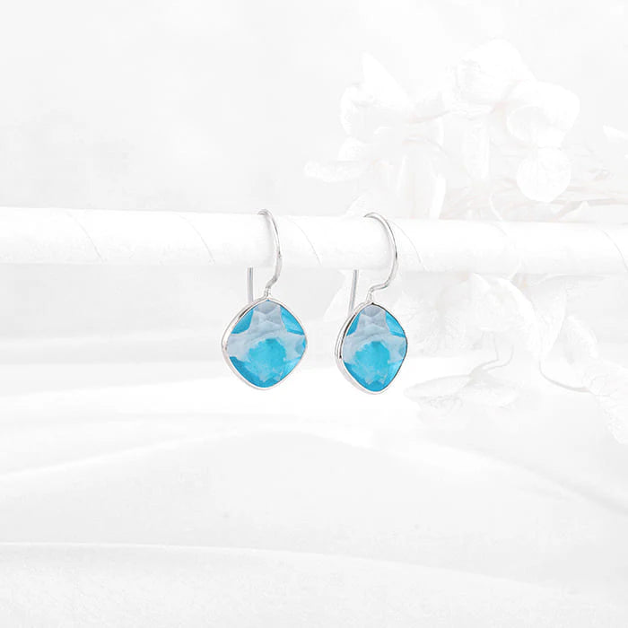 Silver Aqua Blue Crystal Earrings – Oceanic Elegance in Pure 925 Silver