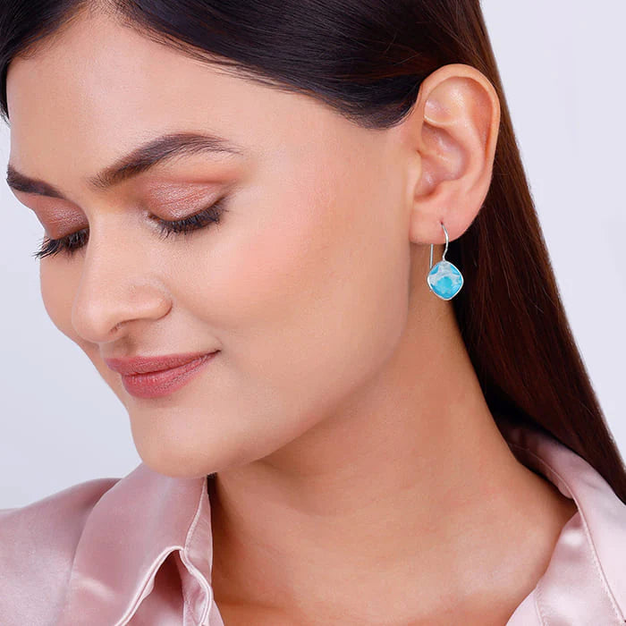 Silver Aqua Blue Crystal Earrings – Oceanic Elegance in Pure 925 Silver