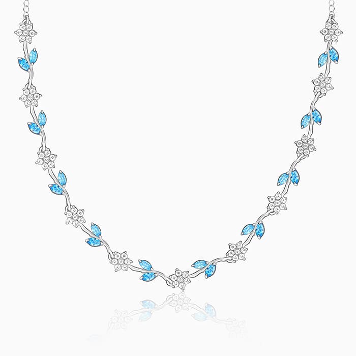Silver Aqua Blue Floral Necklace – Nature’s Grace in Pure 925 Silver