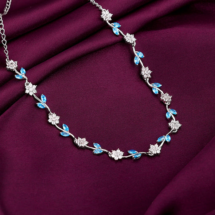 Silver Aqua Blue Floral Necklace – Nature’s Grace in Pure 925 Silver
