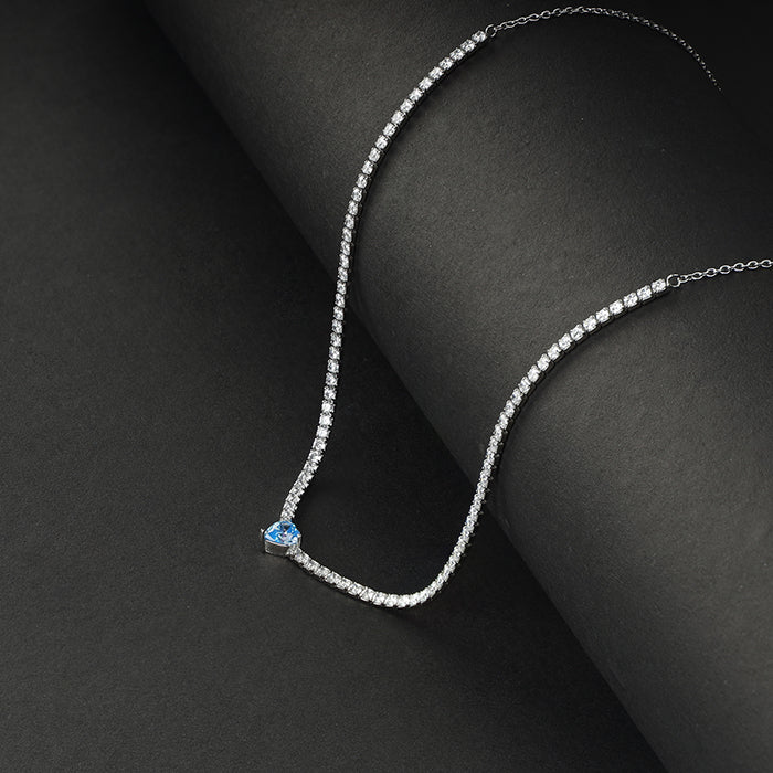 Silver Blue Heart Choker Necklace – Bold Elegance in Pure 925 Silver